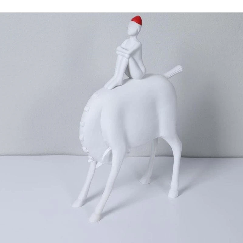 Minimalist Horse Riding Figure Crafts White Character Resins Sculpture Desk Decoration Ornaments Statue Aesthetic Room Decor