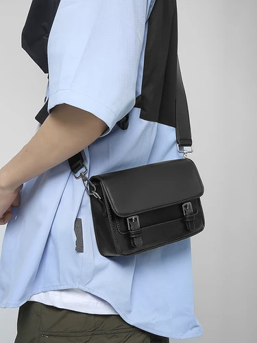 Imagen 2 del producto Bolso de hombro negro minimalista, bolsos cruzados de cuero PU Retro para hombre, bolso de mensajero pequeño para hombre, adecuado para uso diario
