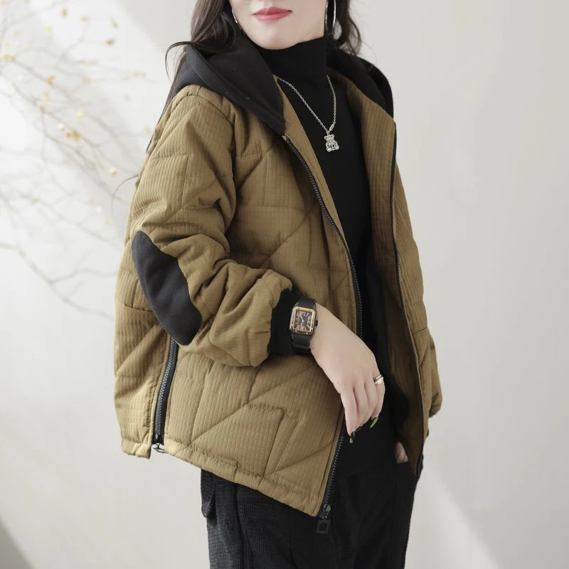 

Женская хлопковая куртка с утеплением, повседневная, в стиле ретро, корейская версия, свободный крой, длинный рукав, на молнии