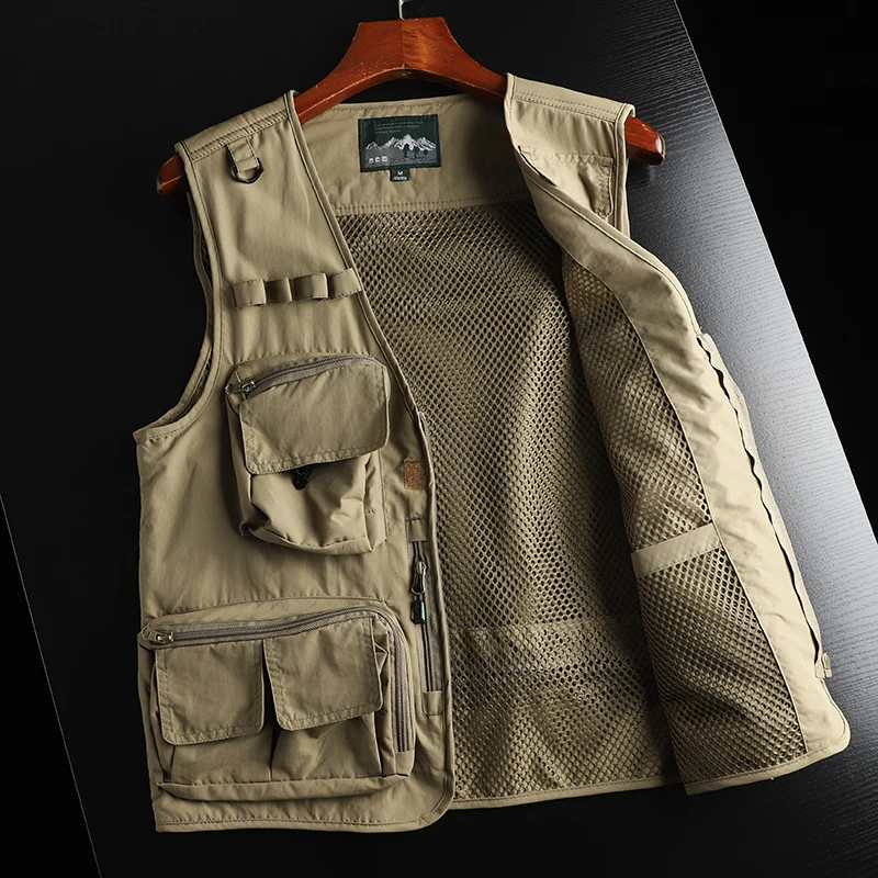 

Cargo Vest Jacket Men Multi-pocket Breathable Mesh Outdoor Mountaineering Fishing Waistcoat V-neck Casual Sleeveless Gilet Mlae