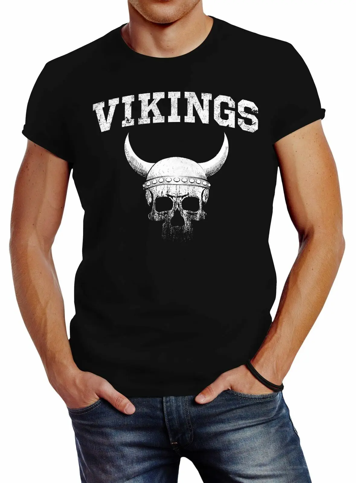 Wikinger-Helm Skull Totenkopf T-Shirt Fashion Streetstyle Men's 100% Cotton Casual T-shirts Loose Top Size S-3XL