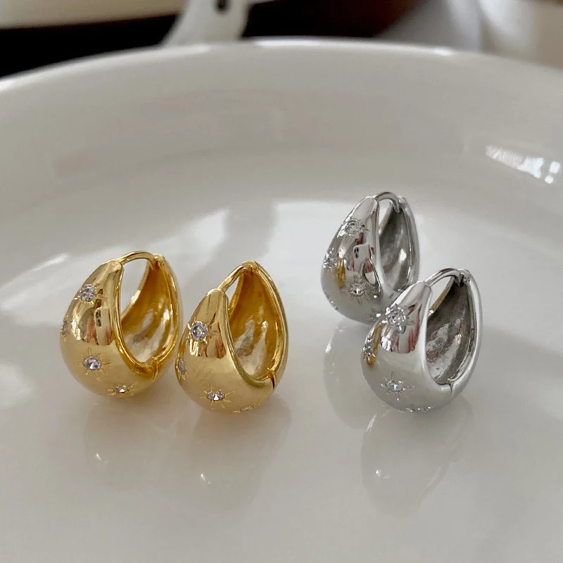 

Exquisite Gold Plated Round Hoop Earrings Woman CZ Zirconia Star Earrings for Women Piercing Jewelry Gift Fashion Accessories