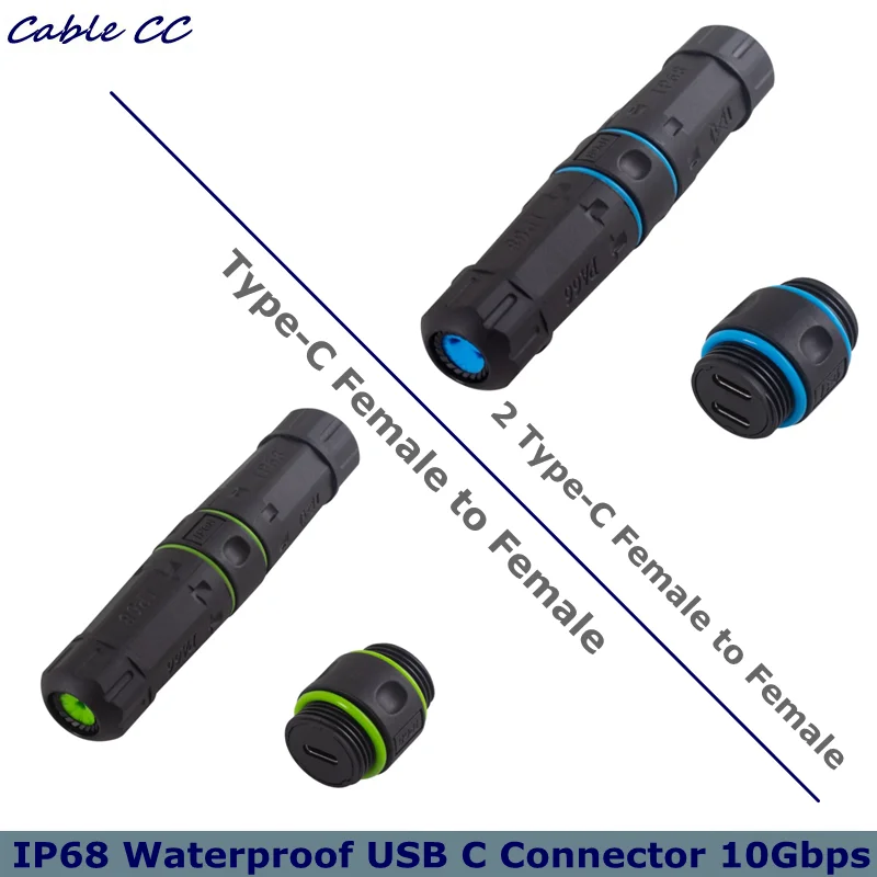 New 10Gbps  USB3.1 Type C Female to Female Outdoor Adapter Extender IP68 waterproof/dustproof Protection 20V5A Charging M20,