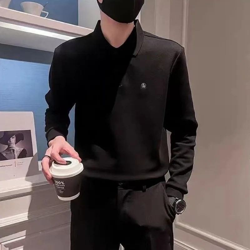 

Black Lapel Regular Fit Cotton Mens Polo Shirts Japan Social Y2k Clothing Deals Aesthetic Male Sweatshirts Quotes Bulk Pullover