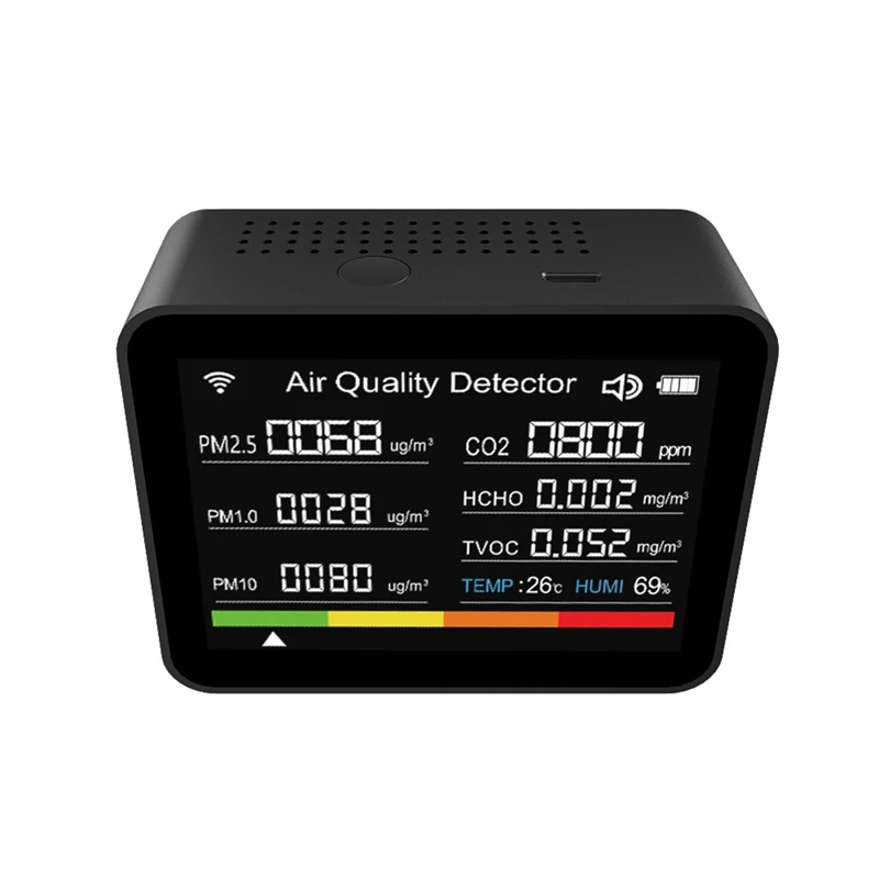 13 em 1 Tuya WIFI Monitor de qualidade do ar CO2/TVOC/HCHO/PM2.5/PM1.0/PM10/Temperatura/Umidade/Tempo/Date/Alarme/Temporizador