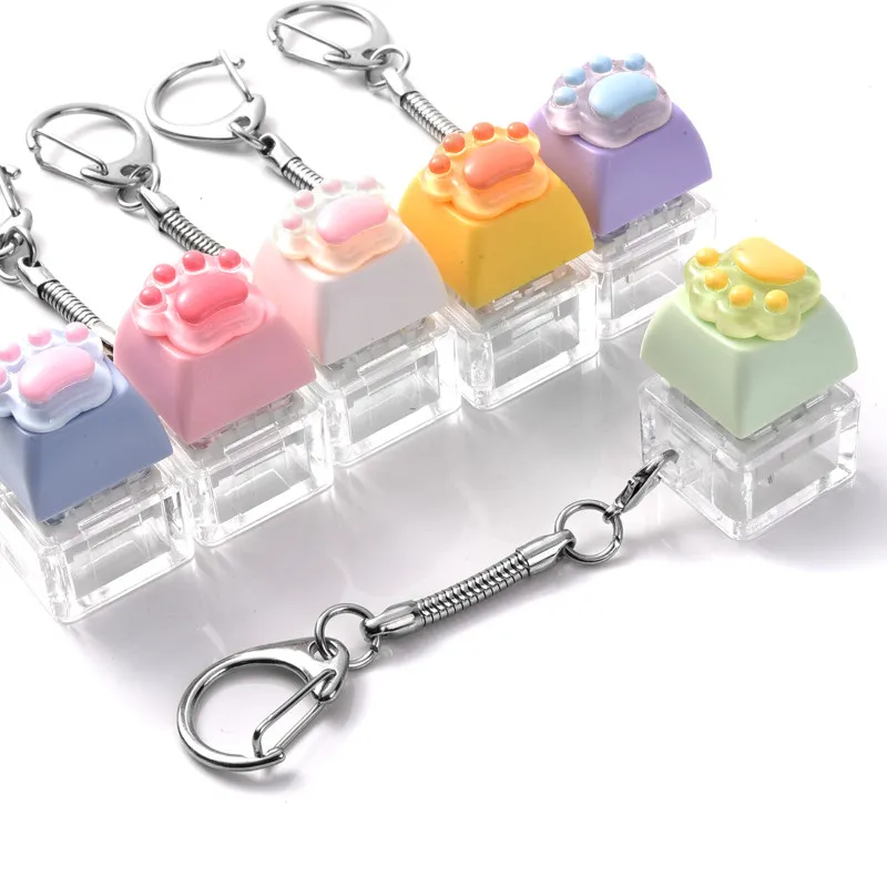 Car keychain LED light emitting Fidget toy stress relieving cute cat paw clicker portable keyboard style button Amagi