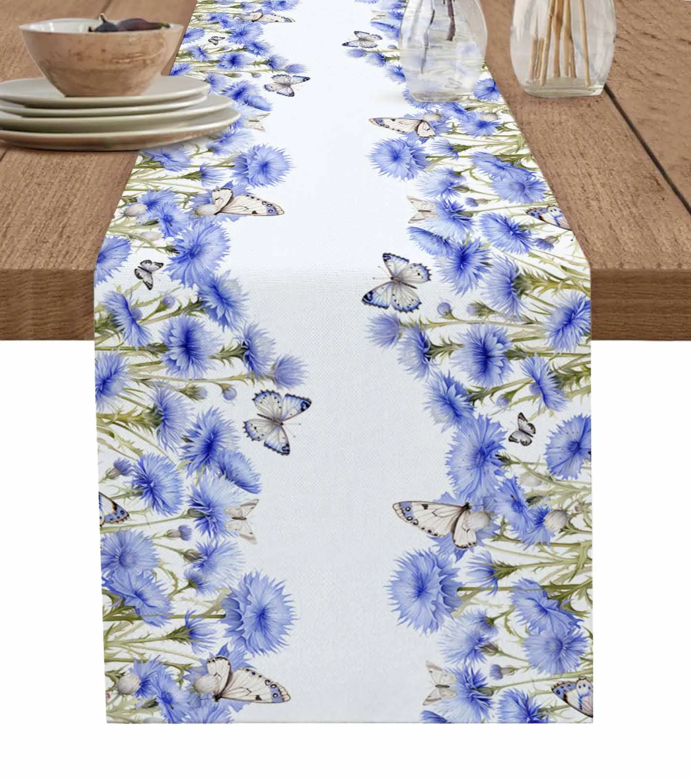 

Country Spring Flowers Butterfly Table Runner Wedding Decor Table Runner Holiday Dining Table Decor Linen Tablecloth