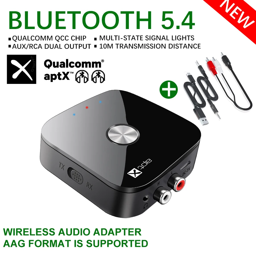 VAORLO APTX Bluetooth5.4 Audio Sender Empfänger aptX-Adaptive/HD/LL 3,5 MM AUX Multipoint 2in1 Wireless Adapter Hifi Stereo mit Mikrofon 4