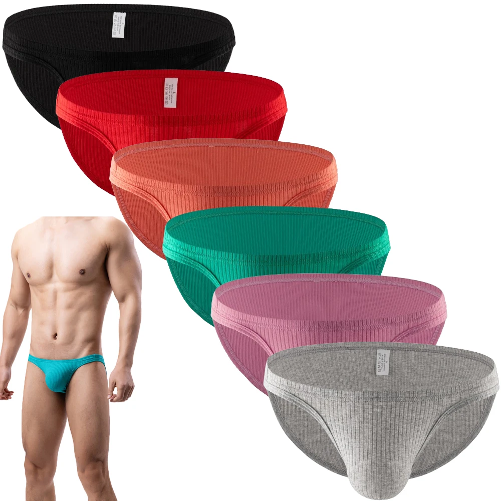 Men Sexy Low Waist Underwear Briefs Men\'s Bulge Pouch Hombre Slips Panties Breathable Solid Color Striped Male Briefs Underpant