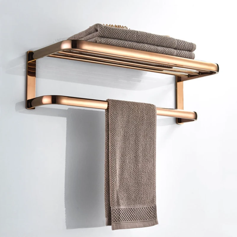 Brass Towel Racks Electroplating Rose Gold Towel Bar Bath Towel Rack Perforated Installation Bathroom Decorative Accessories