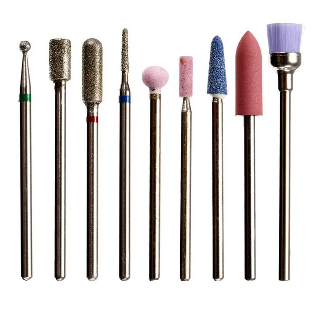 Zestaw 9 frezów do paznokci, metalowe głowice polerskie, narzędzie do usuwania martwego naskórka, głowice do szlifowania paznokci, frezy do manicure.