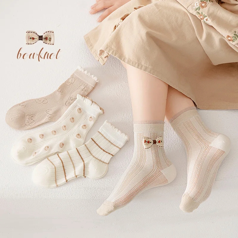 

Girls socks spring and summer mesh thin medium tube socks breathable children and girls baby loose fungus lace cotton socks