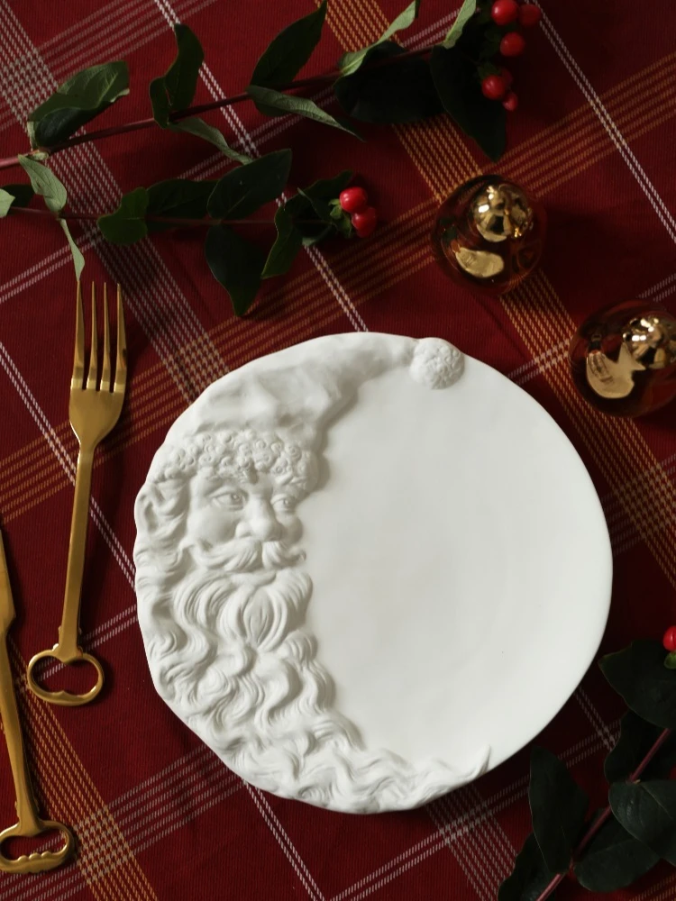 Creative White Handmade Ceramic Tray High Temperature Resistant Santa Ceramic Moon Tray Decorative Tray Home Accessories