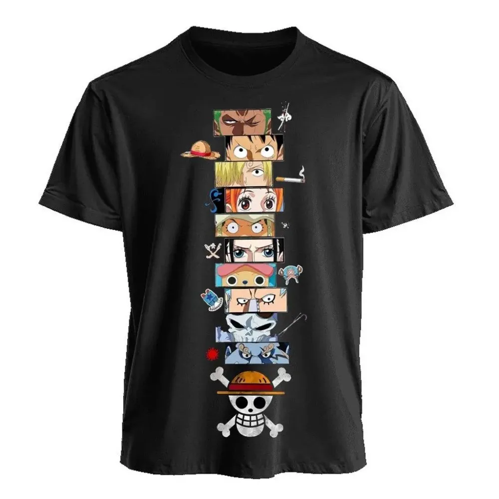

2026 One Piece Anime Luffy T-shirt Men's Summer Fashion Cotton Short Sleeve Neck Round Tee Casual Kids Women Loose Top Tee