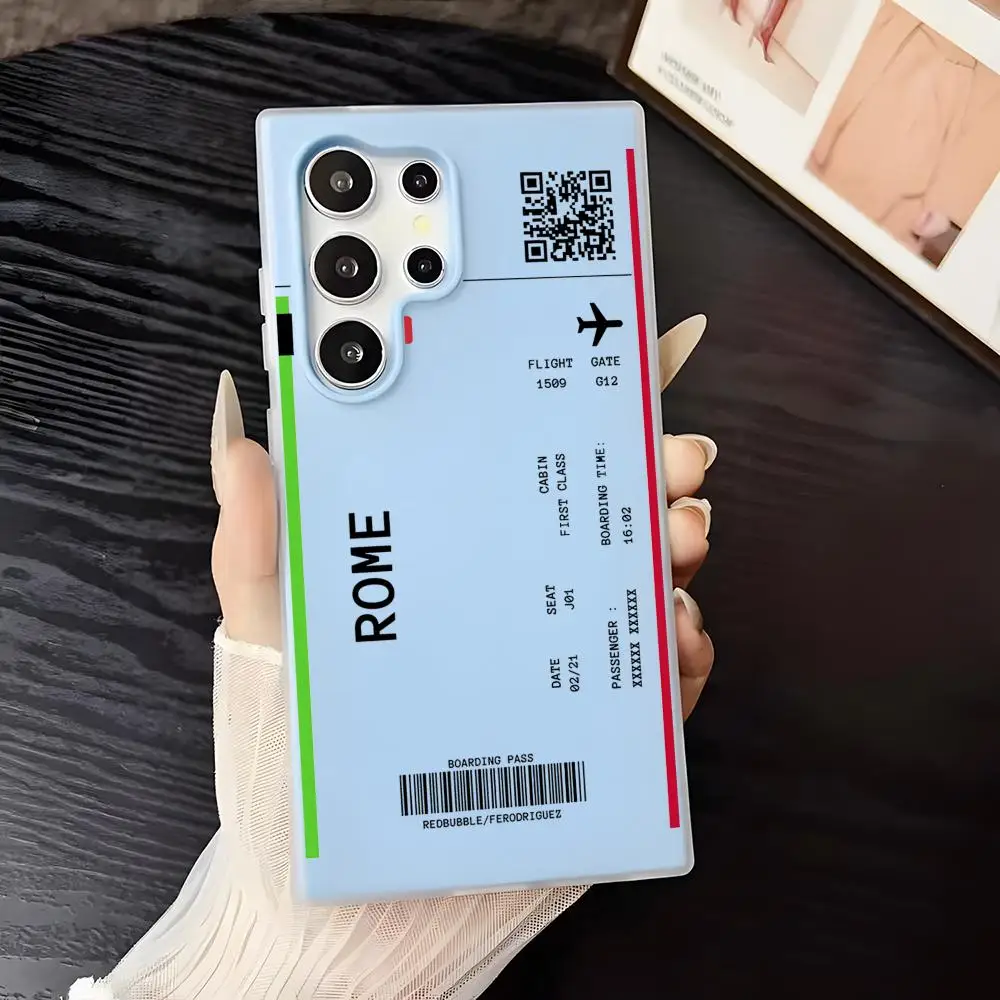 Plane Travel Ticket Italy Phone Case For Samsung Galaxy S25 S24 S22 S23 Ultra S21 S20 Plus Frosted Jelly Shockproof Soft Cover