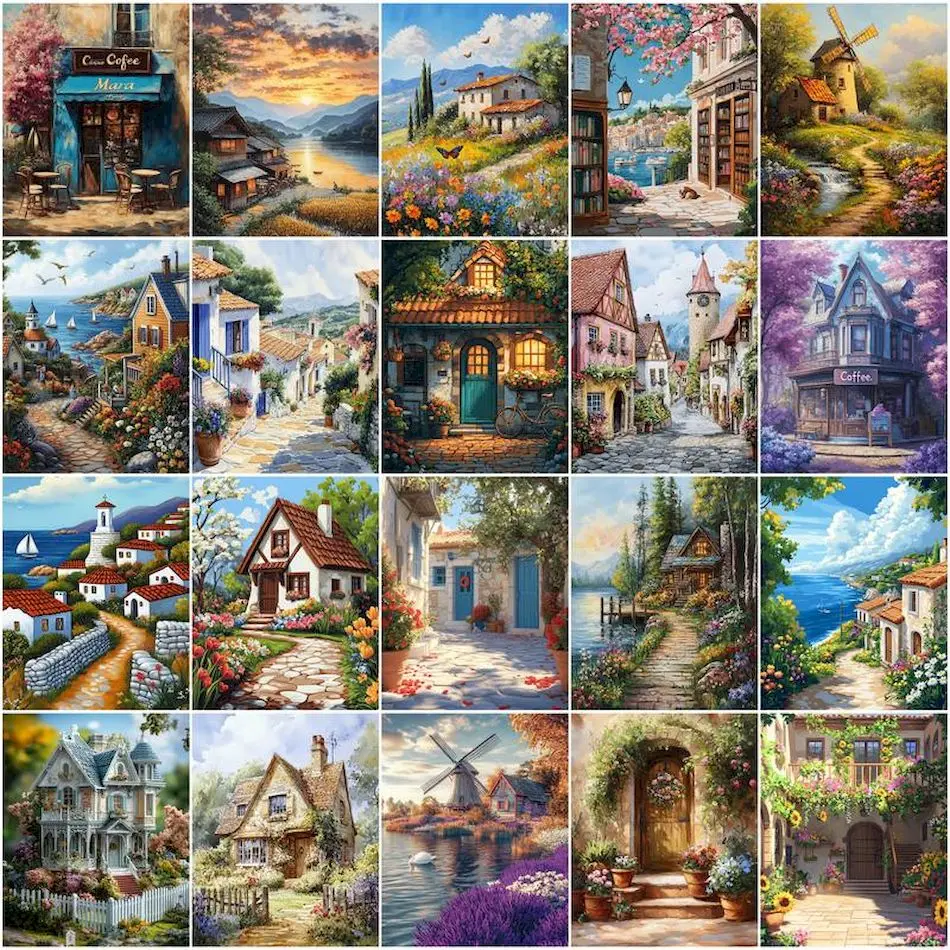 

GATYZTORY Painting By Numbers Canvas Painting Vintage house scenery Diy Crafts Handmade Picture Paint Art Supplies Paint Brushes