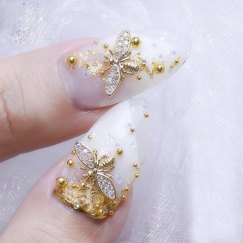 20Pcs Real Gold Japan 3d Gold Bee Nail Art Decorations Diy Glitter Rhinestones Alloy Studs for Jewelry Accessoires Charm