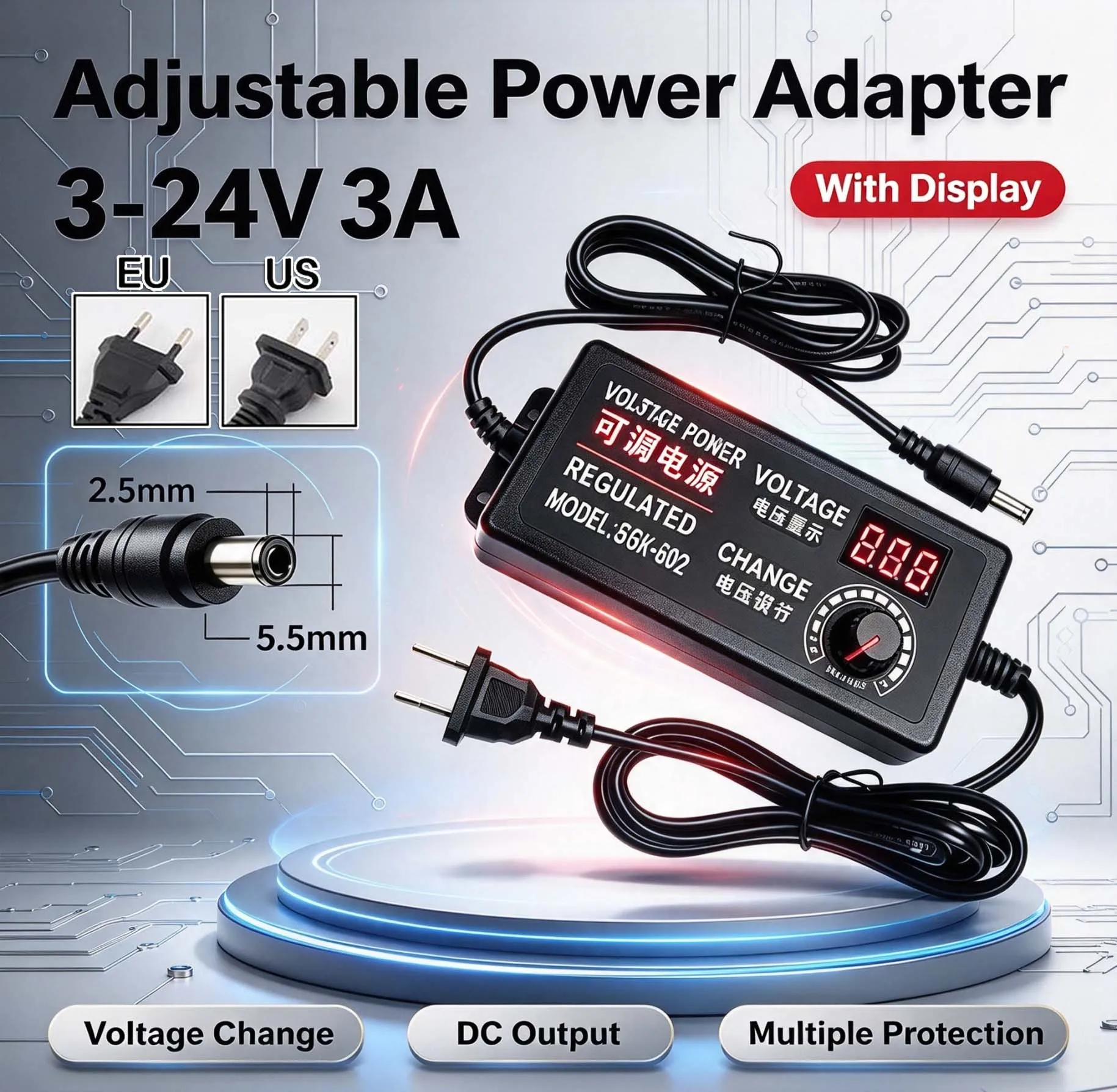 3V-24V-3A Portable AC to DC Power Supply Adjustable Laboratory Supply Power For 2835 COB 5050Source Universal Adapter EU/US Plug