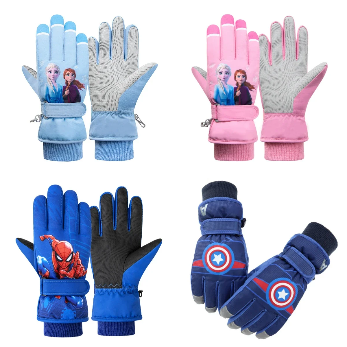 

Disney Frozen Princess Elsa Girl Winter Warm Ski Gloves Spidermans Boy Student Waterproof Thicken Fleece Cycling Glove Kid Gifts