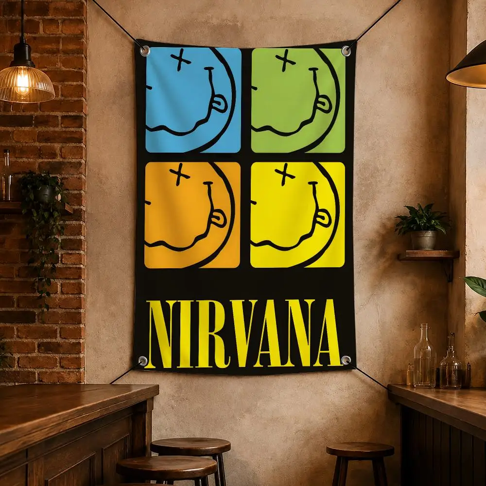 Band N-Nirvana American Grunge Rock Flags Flag for Bedroom Garage Home Bar Gaming Room Dorm Wall Decor Gift