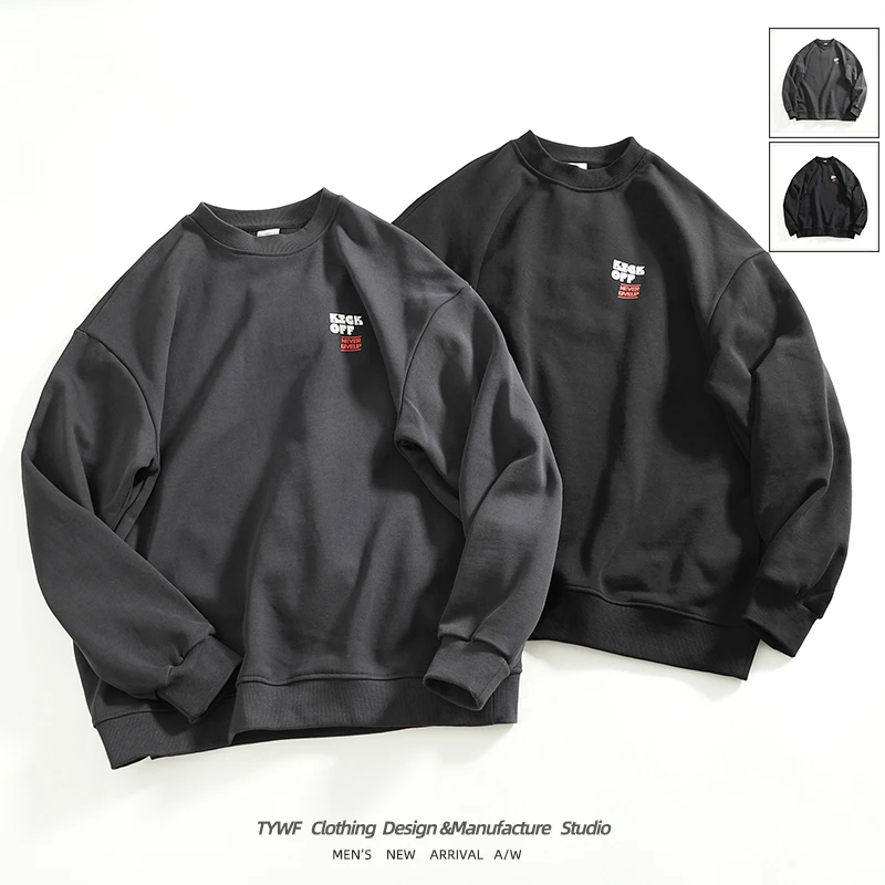 

Модный универсальный свитшот с простым принтом, мужской пуловер с круглым вырезом, осенне-зимний, плотный, из чистого хлопка, вязаный, J...