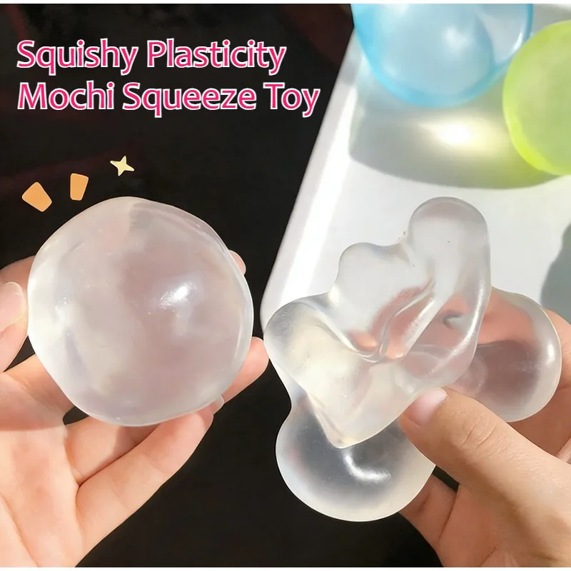 Juguetes Sensoriales Antiestrés de Mochi Plástico Transparente con Aceite de Coco y Maltosa, Divertidos Juguetes para Apretar para Niños y Adultos