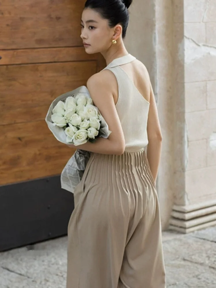 Irregular Knitted Svel Pure Color Simple Commute Sle Women's Top Inner Wear Vest Korean Version Straight Cut