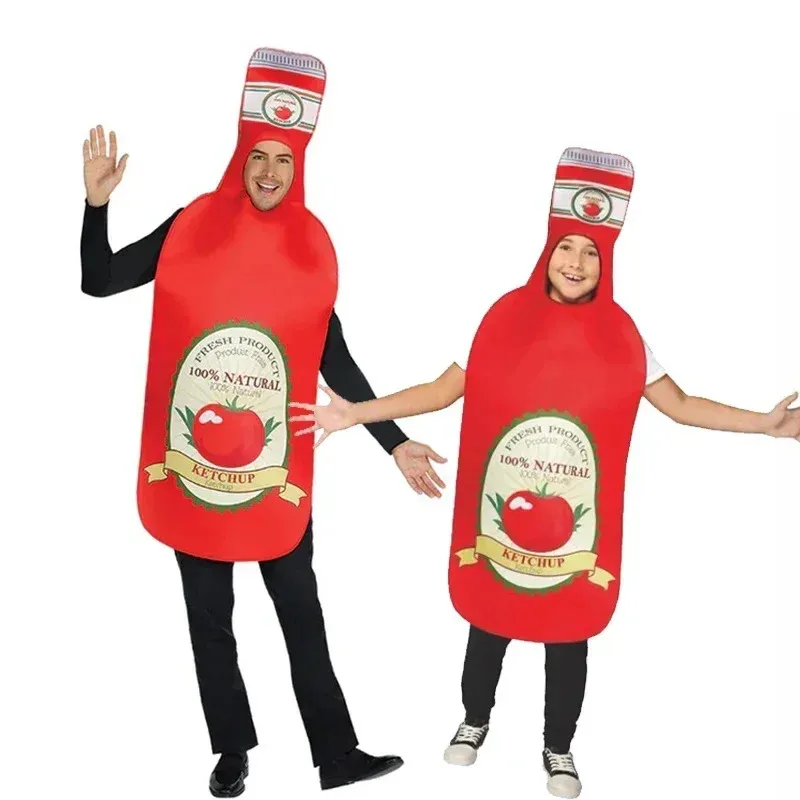 ยูนิเซ็กส์ครอบครัวผู้ใหญ่อาหารตลกฮาโลวีนแต่งตัวคอสเพลย์เด็กซอสมะเขือเทศเครื่องแต่งกาย