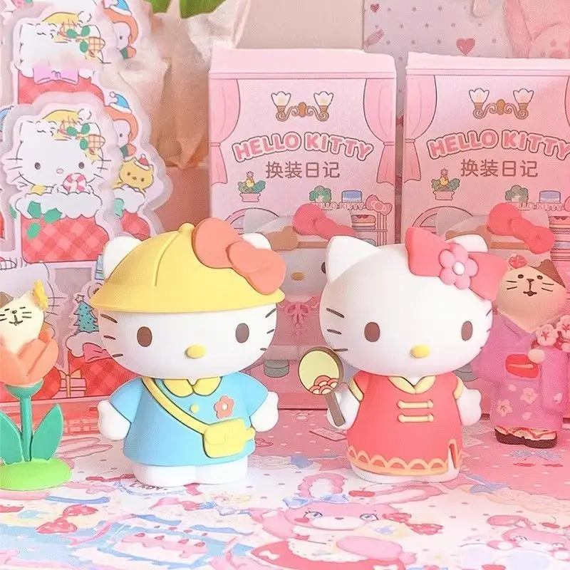 MINISO Sanrio Kitty Cat Fashion Diary Blind Box لطيف دمية سطح المكتب الديكور لعبة هدية لعيد الميلاد