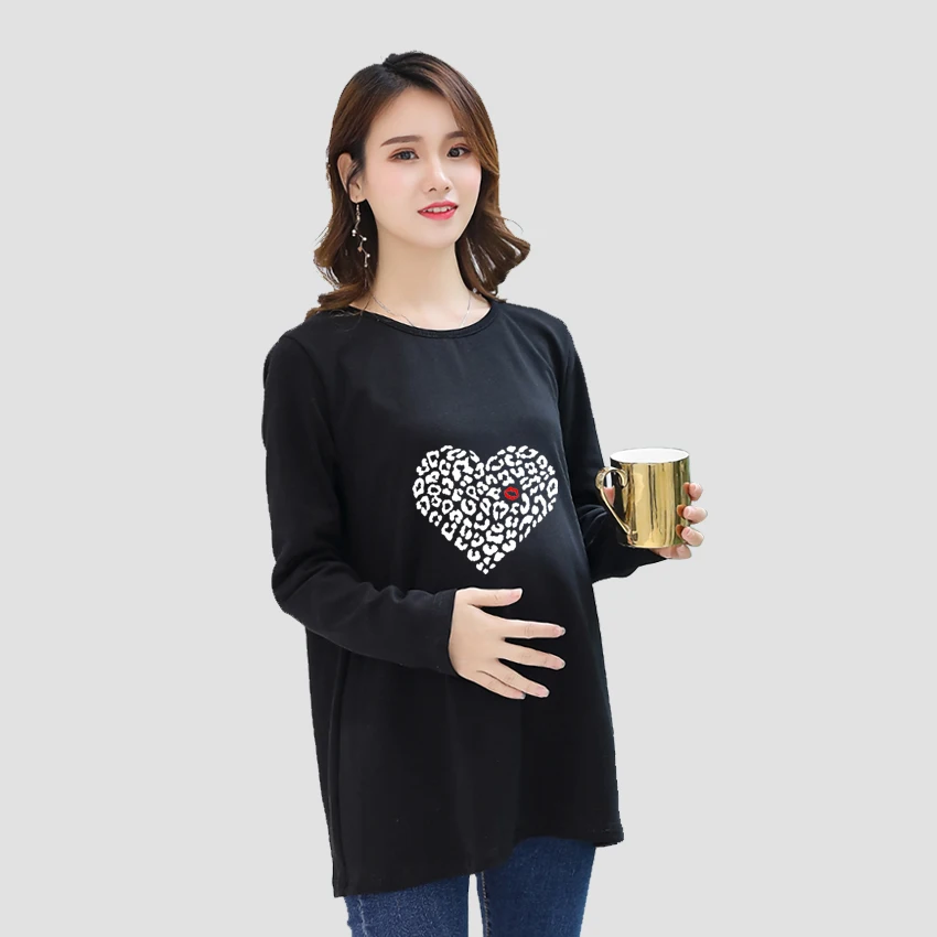 

Casual 90s Pregnant Women Tee Funny Lip Love Cartoon Print Maternity Clothes Casual Pregnancy T Shirts Mom Long Sleeve Shirt