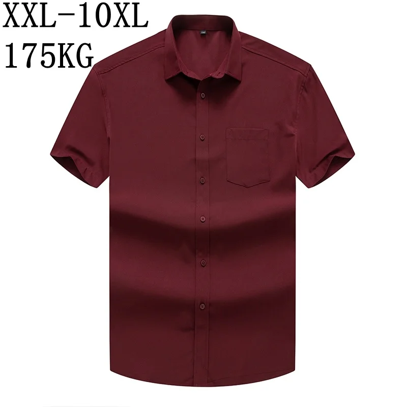 

10XL 8XL 7XL 2024 New Summer Loose Men Shirt Short Sleeved Fashion Solid Men's Shirts Formal Business Camisa Masculina