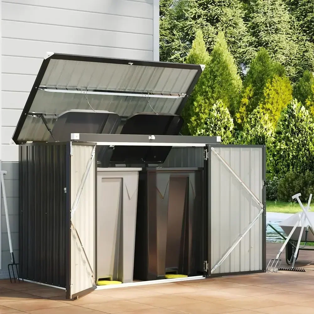 Metal Waterproof Outdoor Trash Can Storage Shed with Chain Lid, Perfect for Garbage Bins, Toys, Tools, and Garden Use