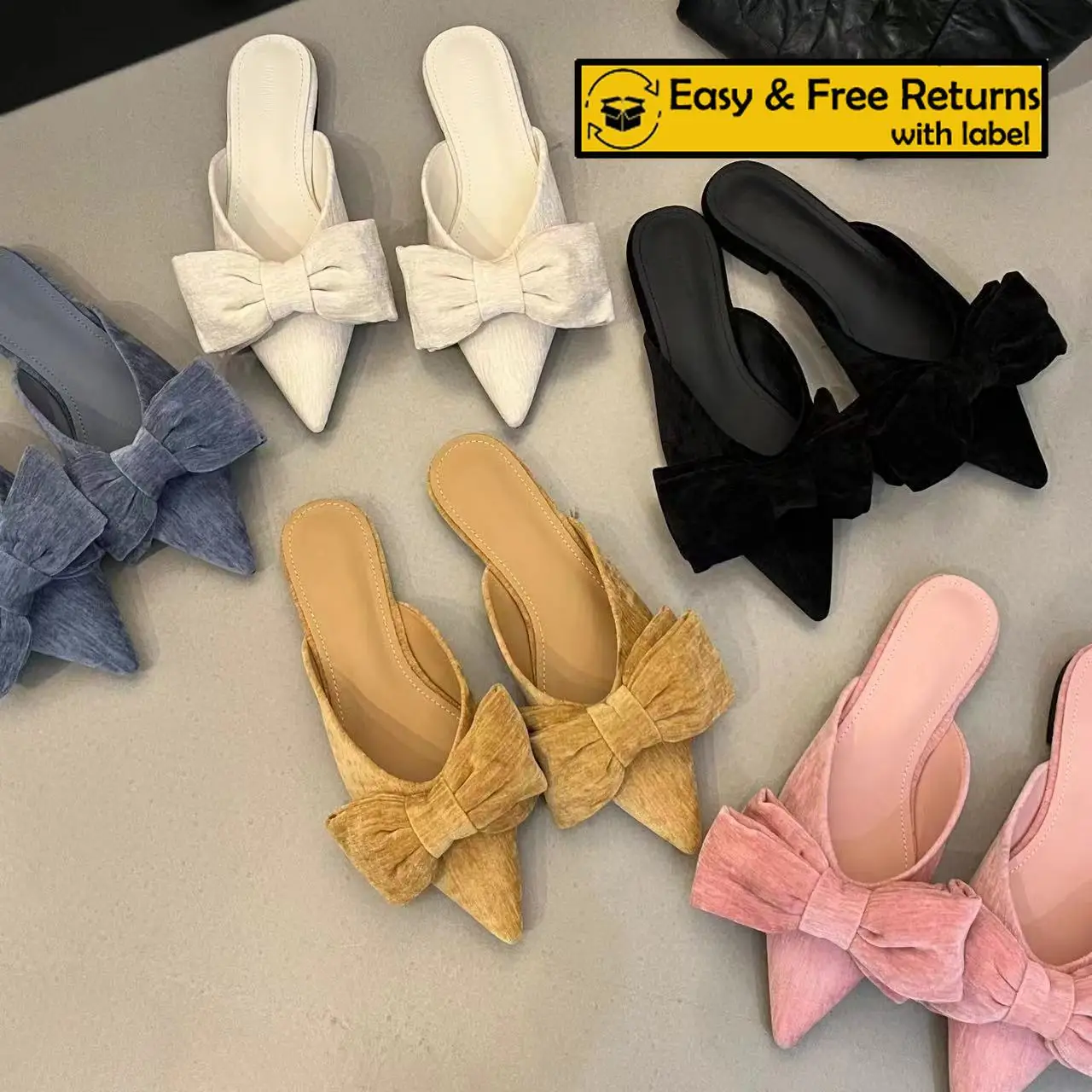 slippers women's Spring New Brand Women Slipper Fashion Bow-knot Slip On Mules Shoes Flat Heel Outdoor Dress Slides Sandal Shoes