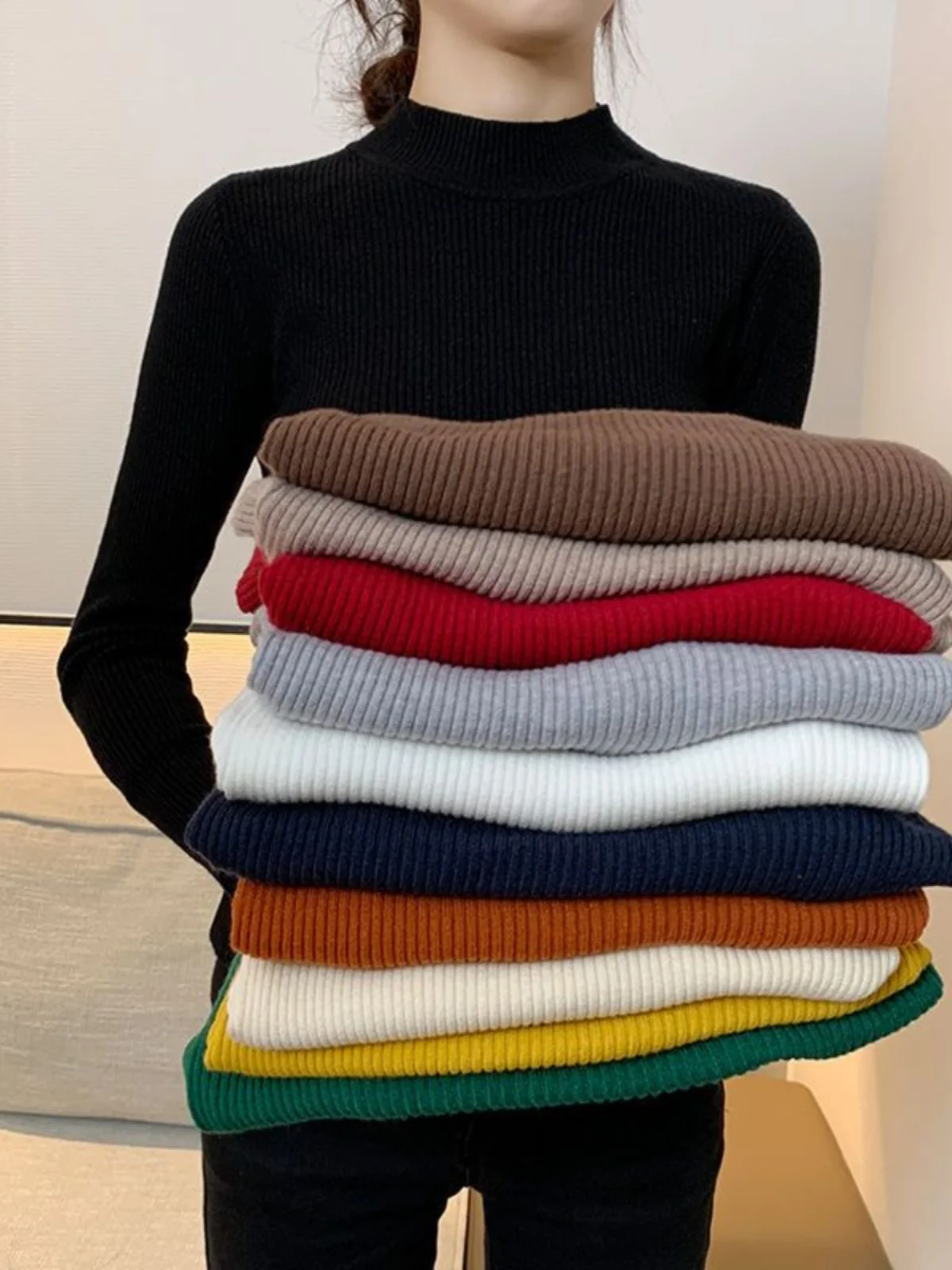 

Slim Fit Crew Ne Knitwear Women's Base irt Spring Autumn New Sle plus Size Korean Version Versatile Long Sve Sweater