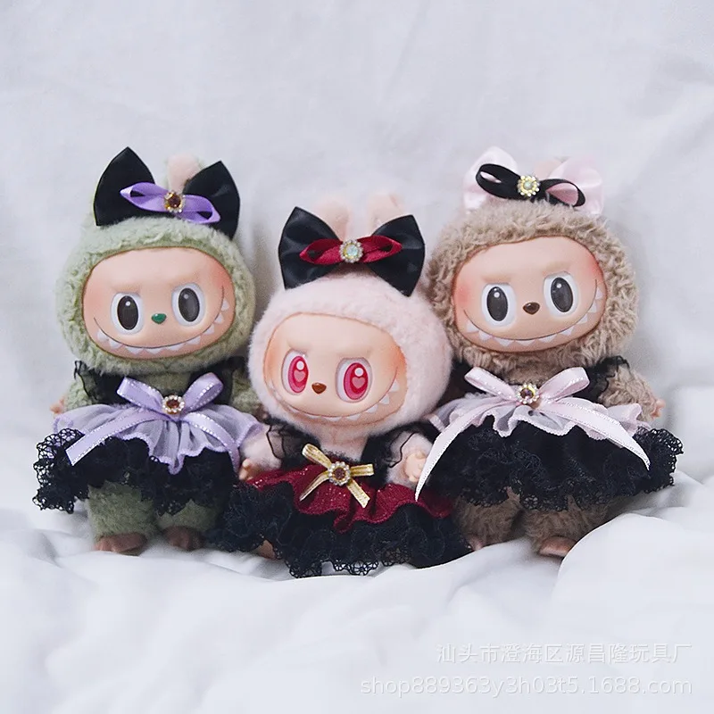 

For Labubu Clothes Black Chiffon Dress Set Cotton Doll Leopard Print Candy Princess Chiffon Skirt Clothing