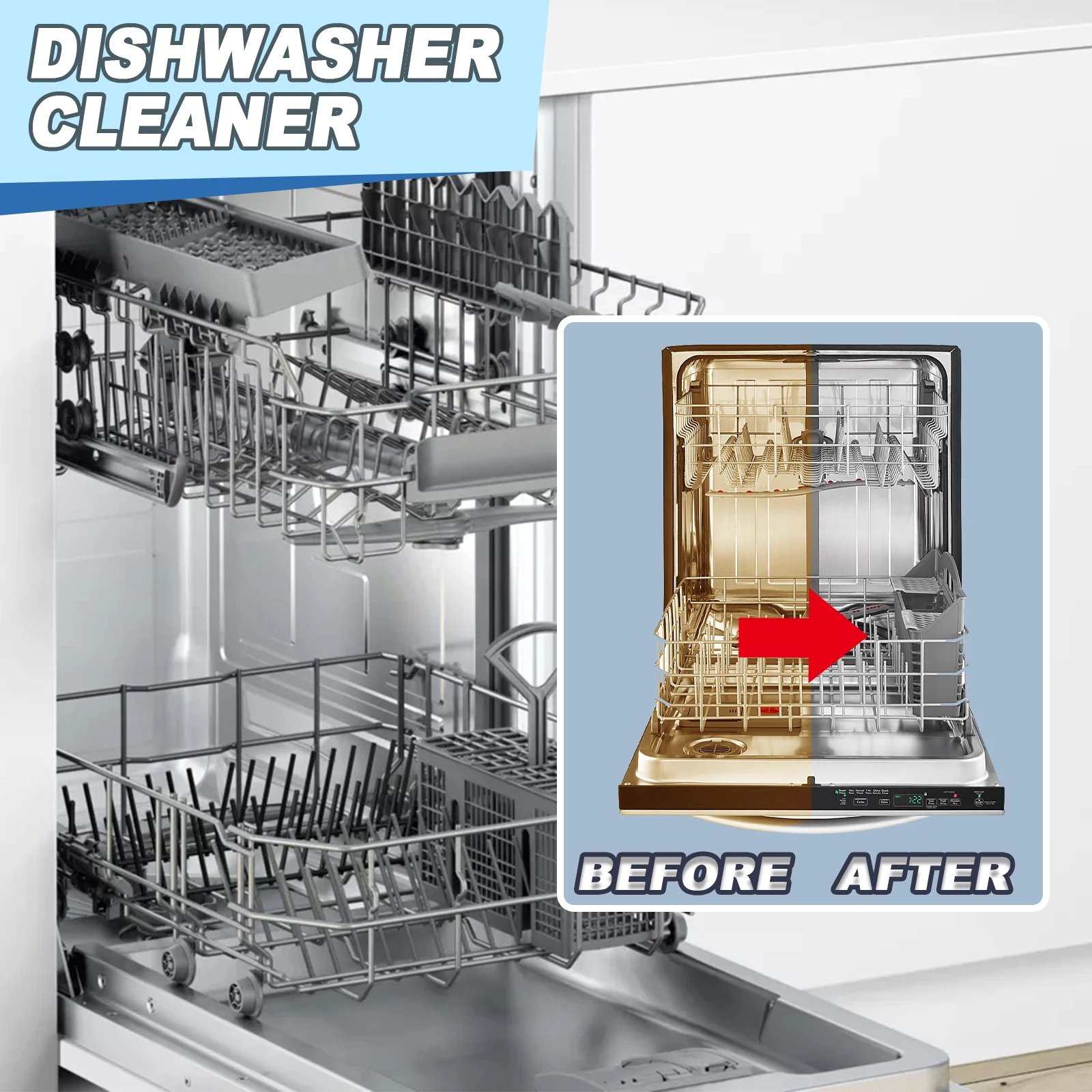 Dishwasher Cleaner Tablets, Special for Countertop, Built-in & Drawer Dishwasher, Remove Grease & Grime, Deep Clean Dishwasher Interior Household Kitchen Maintenance Tabs