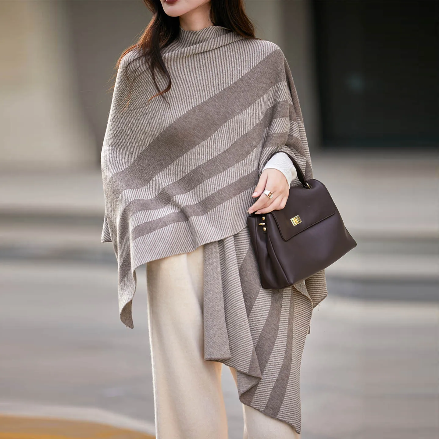 ZOCEPT Autumn/winter New Women's Knitted Shawl Scarf Soft Warm Knit Stripe Worsted Wool Shawl Available For Various Body Types