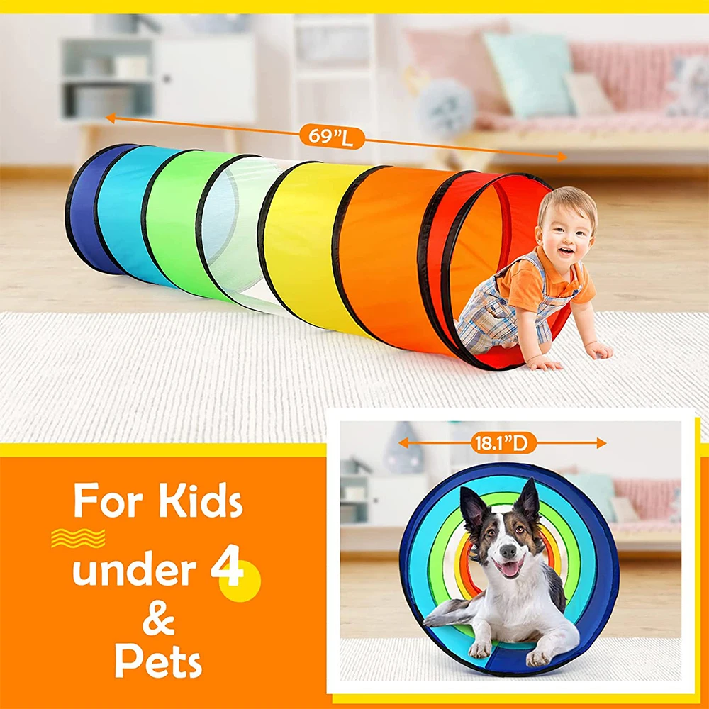 Tente tunnel de jeu pour les tout-petits, jouet rampant pop-up coloré pour bébé ou animal de compagnie avec maille respirante, cadeau pliable pour le jeu, enfants