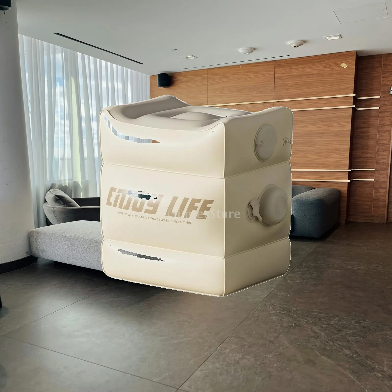 Inflatable Foot Stool for Air Travel with 3 Level Adjustable Height and PVC Plastic Build for Durable Leg Support