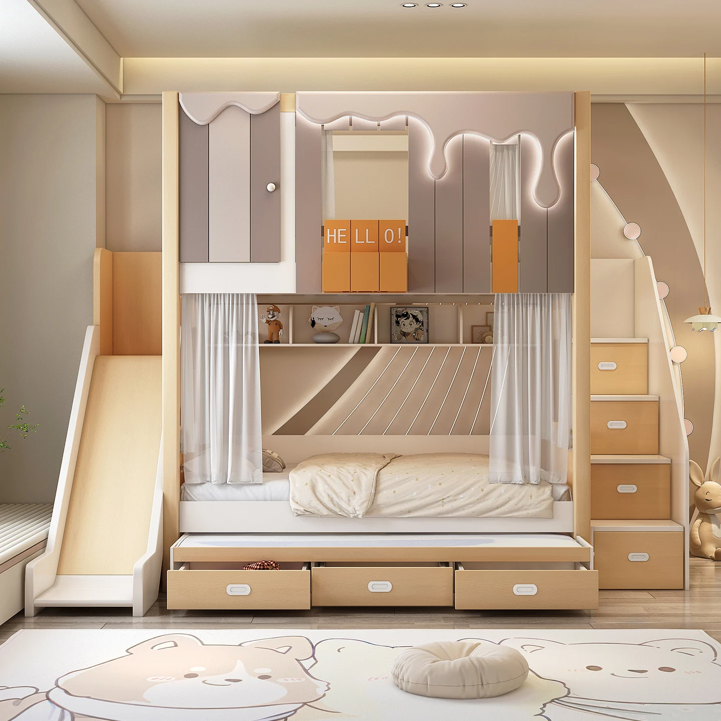 Children's upper and lower  Parallel and same width Bunk  Upper and lower bunk beds High and low Mother