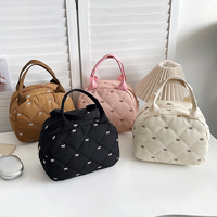 Stitching Embroidery Butterfly Knot Handbag Korean Style Soft Cotton Commuter Lunch Box Bag Student Handheld Bag Pouch