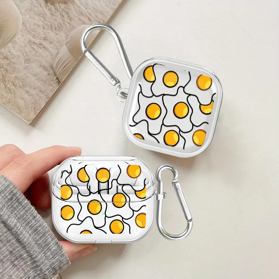Case For Samsung Galaxy Buds 2 3Pro 2Pro 3 FE Live 4Pro 4 Pro Clear Earphone Cases Cover With Hook Cartoon Eggs