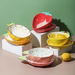 귀여운 세라믹 그리드 디너 플레이트, 특별한 모양의 과일 도자기 그릇, 주방 식기, 가정용 만화, 키즈 디너 플레이트