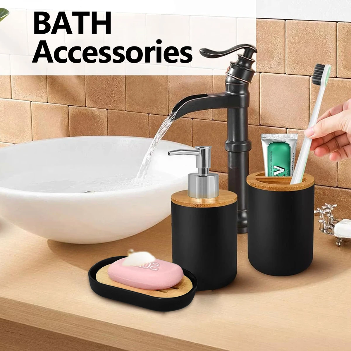 Bathroom Set Hands Soap Dispenser Toothbrush Holder and Soap Box Bathroom Decor Toiletries Holder for Bath Accessories