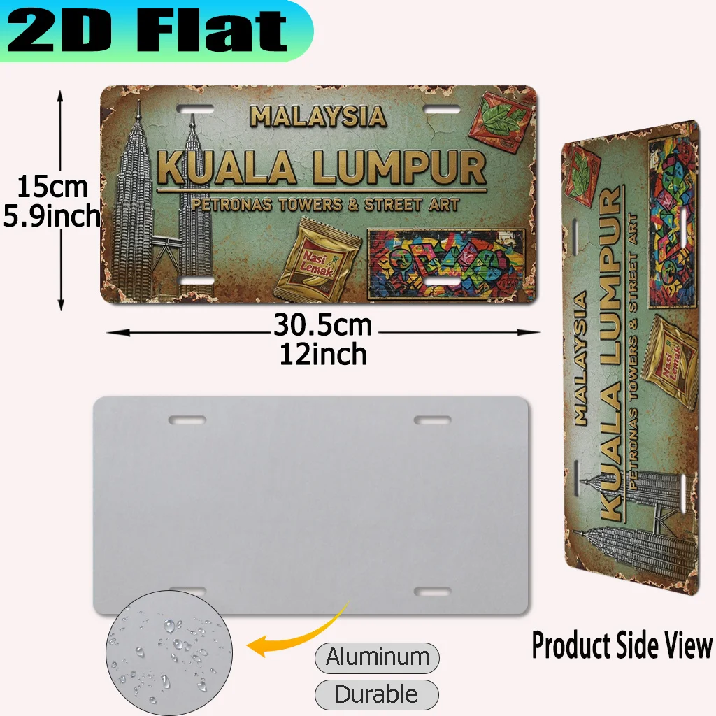 2D Flat - 【2D Flat】 2D Flat - [2D Flat] A Vintage Aluminum Sign of The Petronas Towers in Kuala Lumpur (30.48X15.24 cm), for Dec