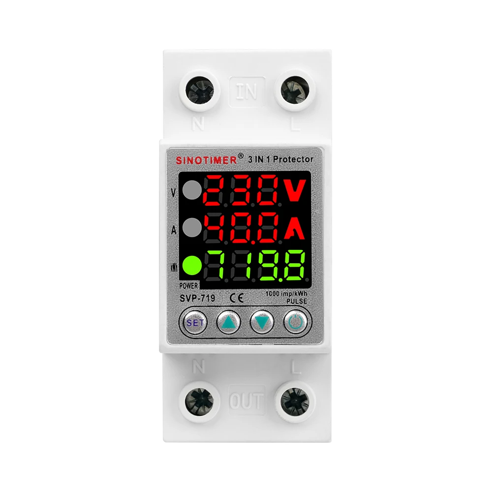 Brand New 3 IN1 Display Adjustable Over Under Voltage Surge Protector Relay Over Current Protect Wattmeter KWH Power Consumption