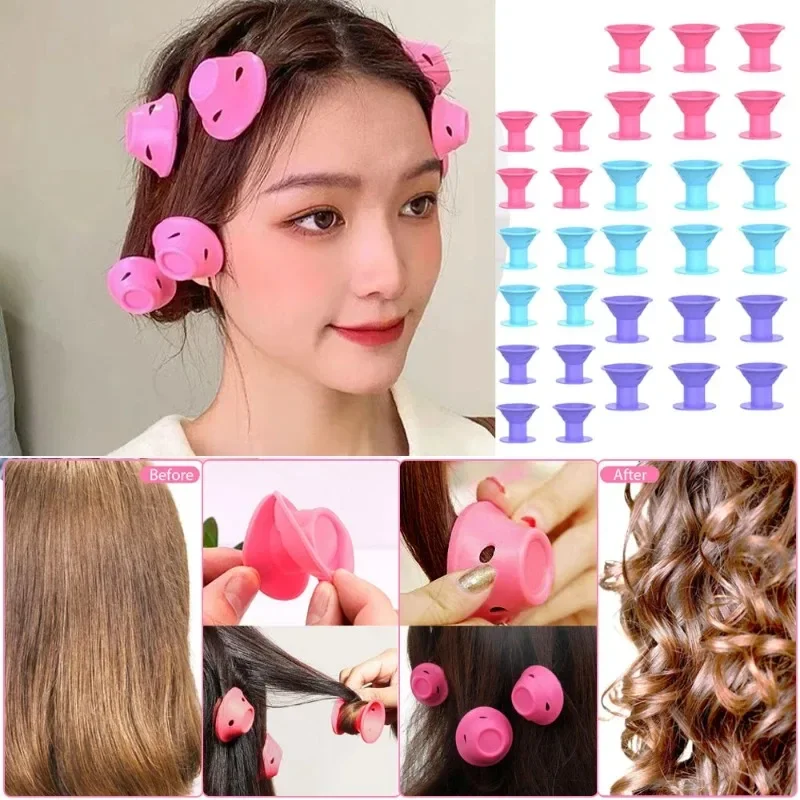 

10pcs Soft Rubber Silicone Heatless Hair Curler Twist Hair Rollers Clips Don't Hurt Hair Curls Styling Tools DIY Girl Lady