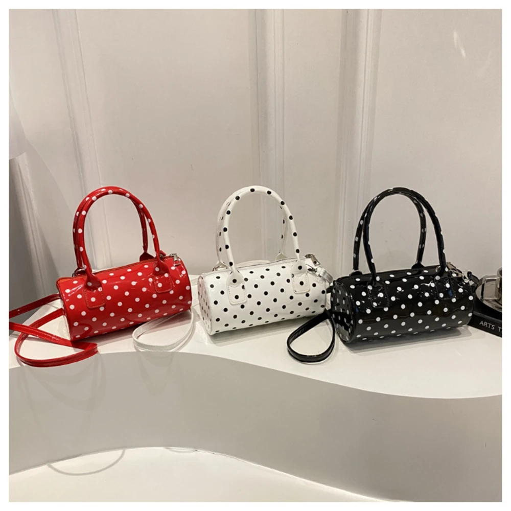 Stylish Exquisite Niche Design Polka Dot Handheld Cylinder Bag Women's Fashion Simple Commuting Versatile Shoulder Crossbody Bag