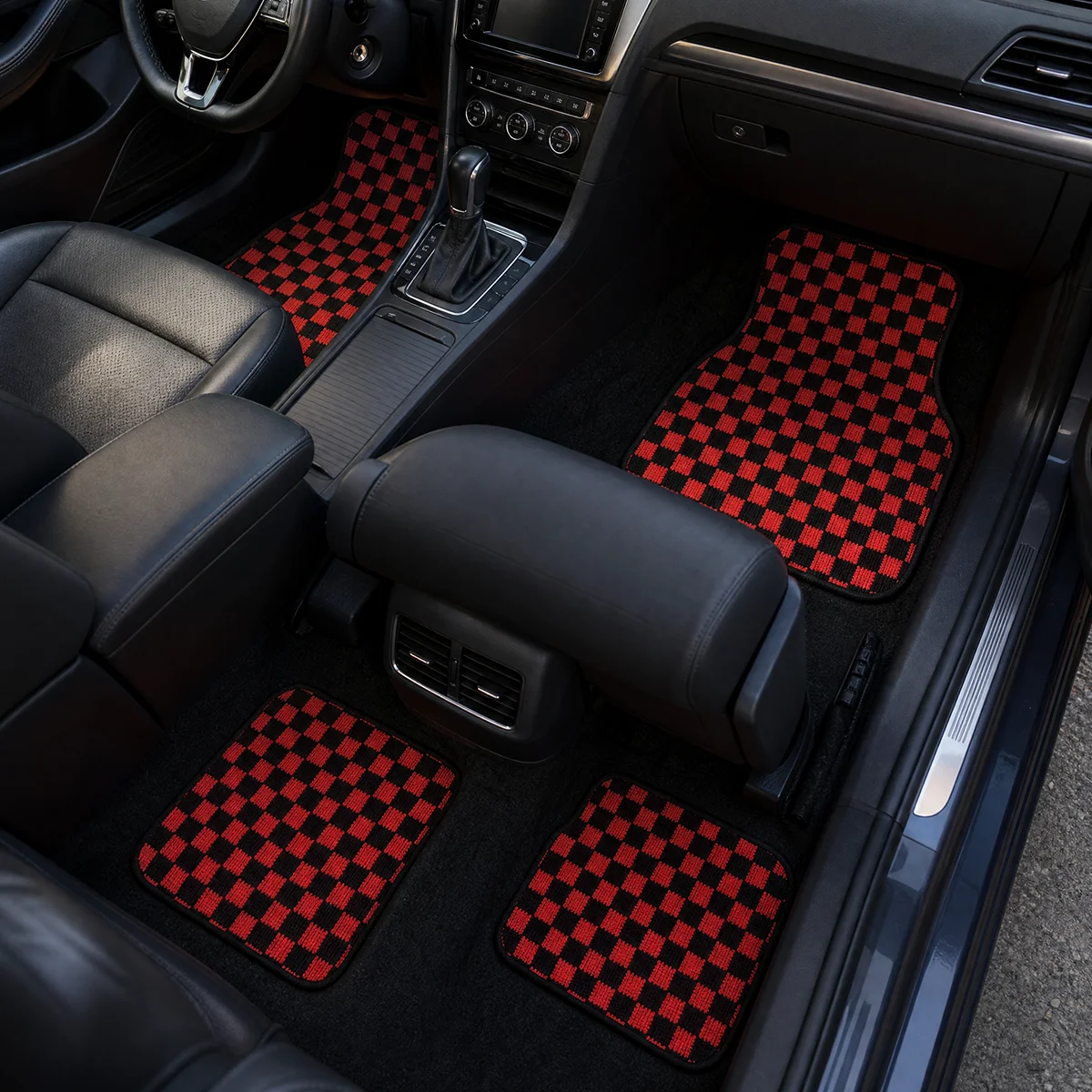 Checkered Car Floor Mats 4PCS Full Set Front Rear Vehicle Plaid Design Automotive Interior Decor Fit Most Cars SUVs Pickups