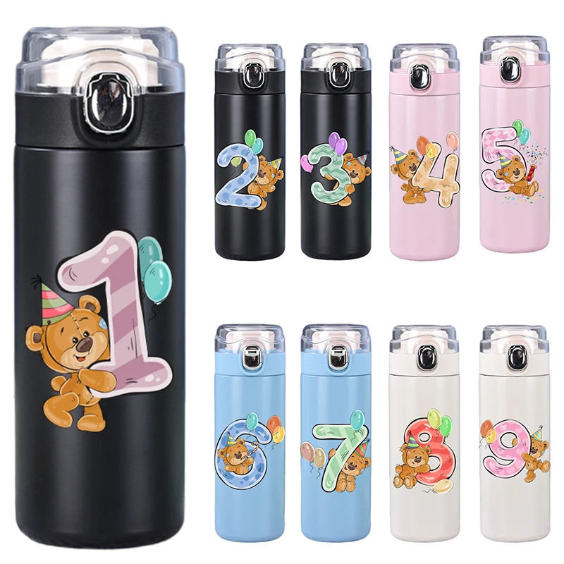 

400ML Number Printed Cartoon Lovely 1-9 Thermos Bottle Stainless Steel Vacuum Insulated Water Bottle Travel Cup Coffee Cup Gift